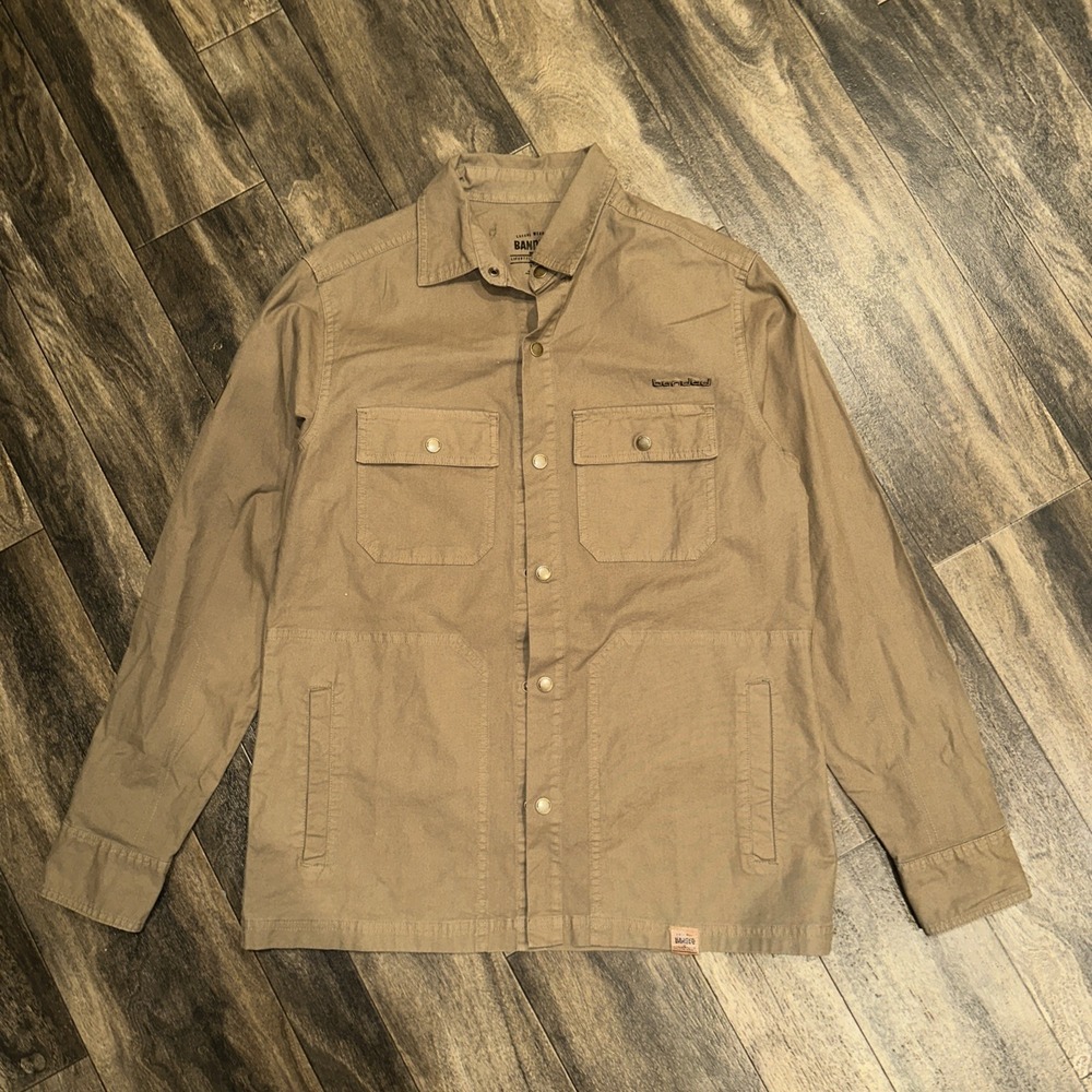Banded Heavy Canvas Utility Button-Down Workshirt Snap Button Men's Medium Brown